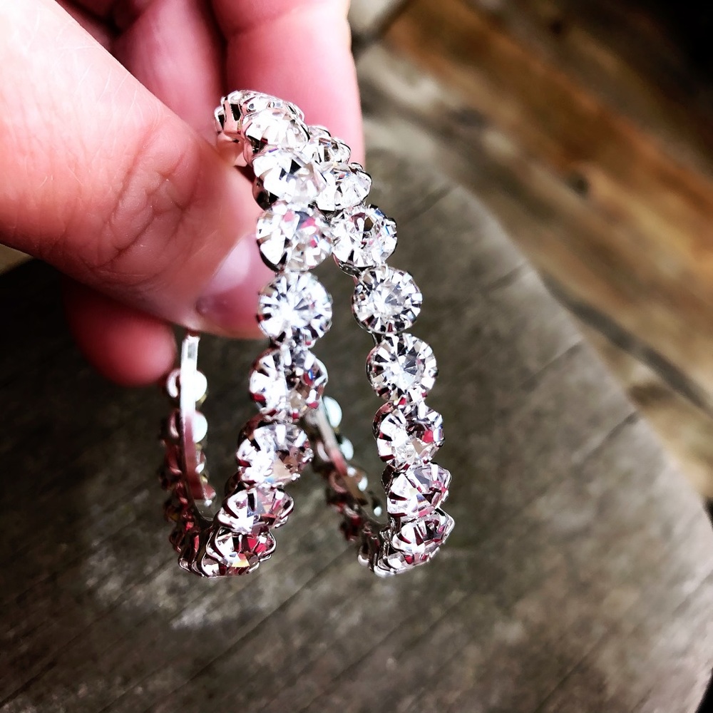 Silver Plated Zircon Diamond Large Hoop Earrings